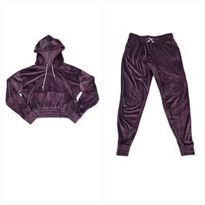 2 PC Velvet Tracksuit Hoodie Sweatshirt Crop Top and Joggers Size Large and XL